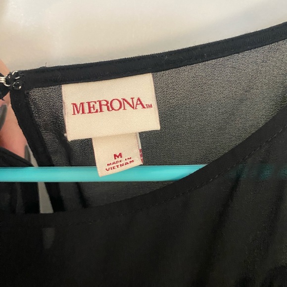 Merona medium black swing blouse women’s shirt top mesh casual date night - Picture 3 of 7